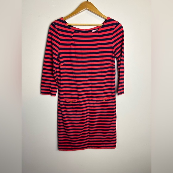 Lilly Pulitzer Size M Striped Midi Shirt Dress Stretch Pockets 3/4 Sleeve Summer - Picture 1 of 12